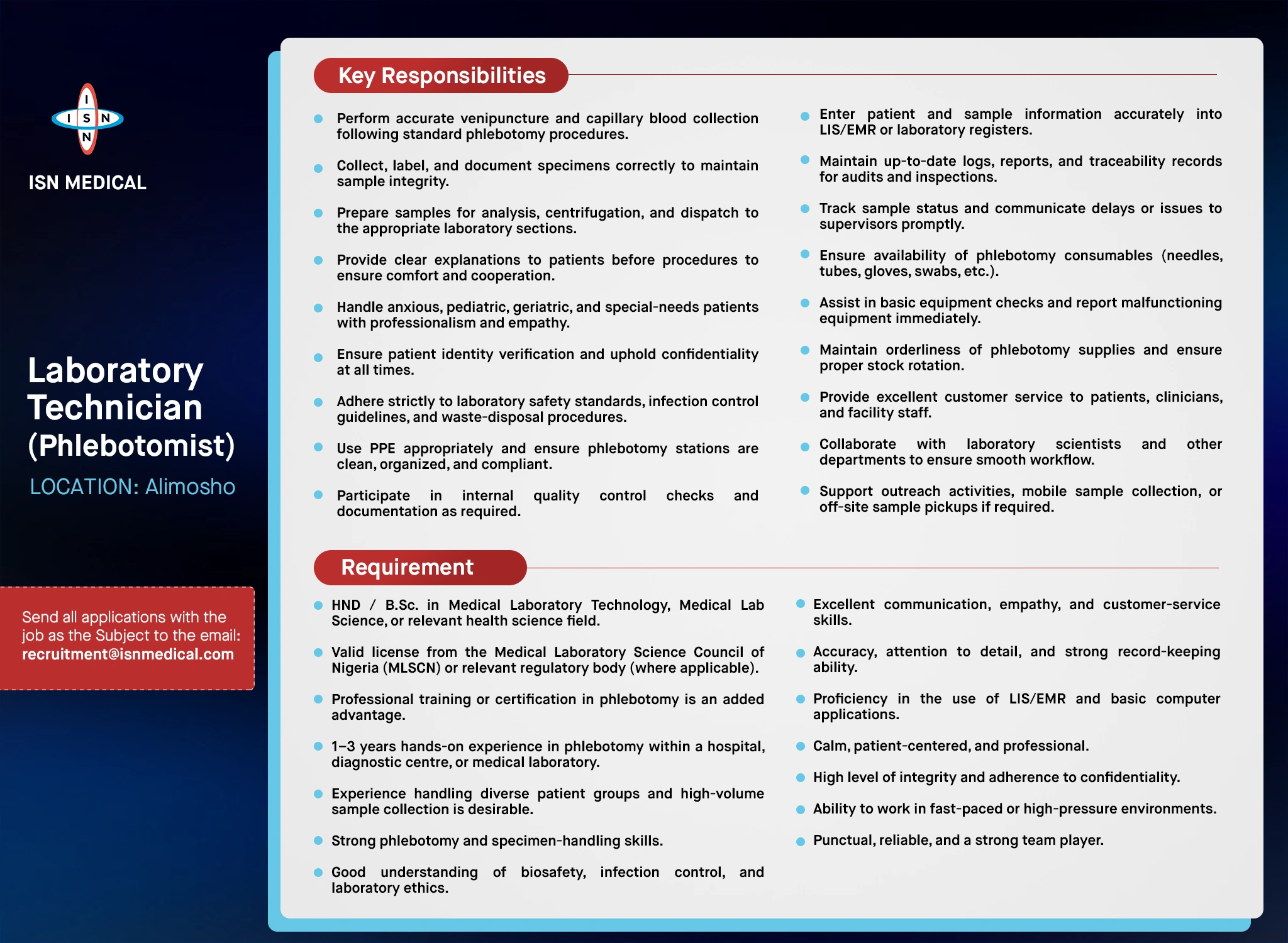 Laboratory Technician (Phlebotomist)
